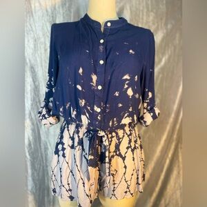 Kittenish NEW 100% rayon navy & white button up romper with tie belt